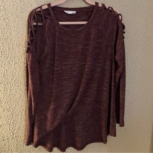 Loveriche Maroon Waffle Knit Long Sleeve Criss Cross Detail on Shoulders Size M